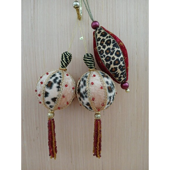 Fabric & Tassels Set of 3 Christmas Ornaments Holiday Tree Decoration - Picture 2 of 7